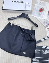 Pra Re-Nylon Wraparound Miniskirt Dark Blue Fabric And Leather Straps